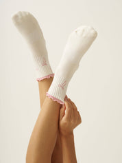 🎀 Bow Ruffle Grip Sock [Soft Pink]