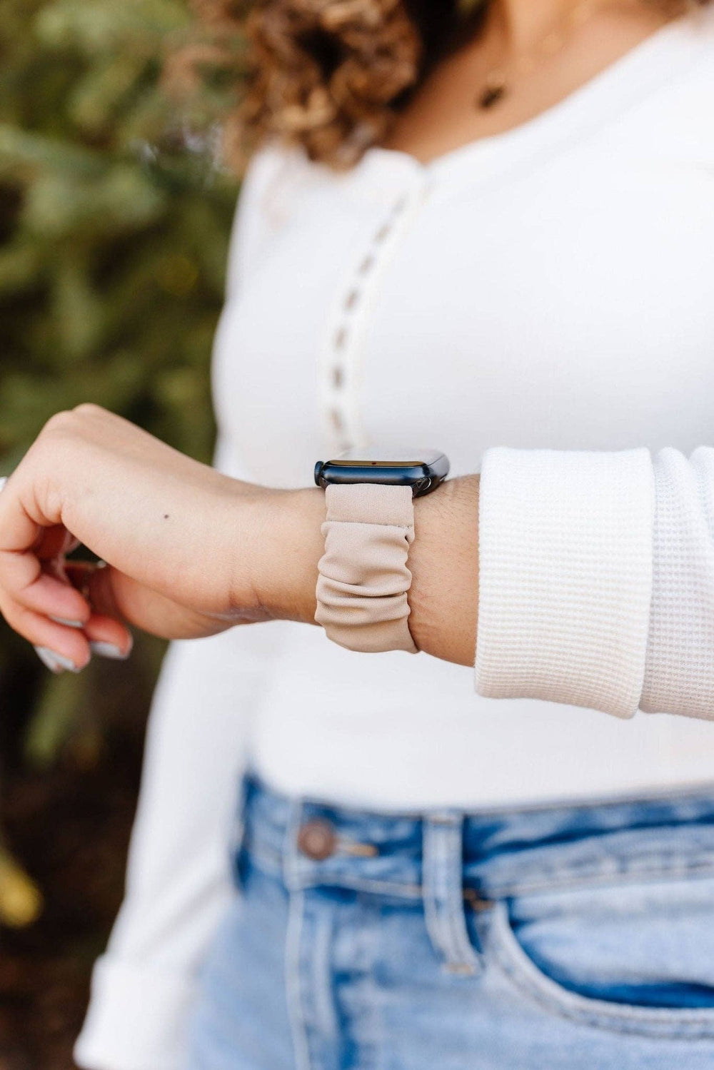 Light Tan Athletic Scrunchie Band Compatible with Apple Watch