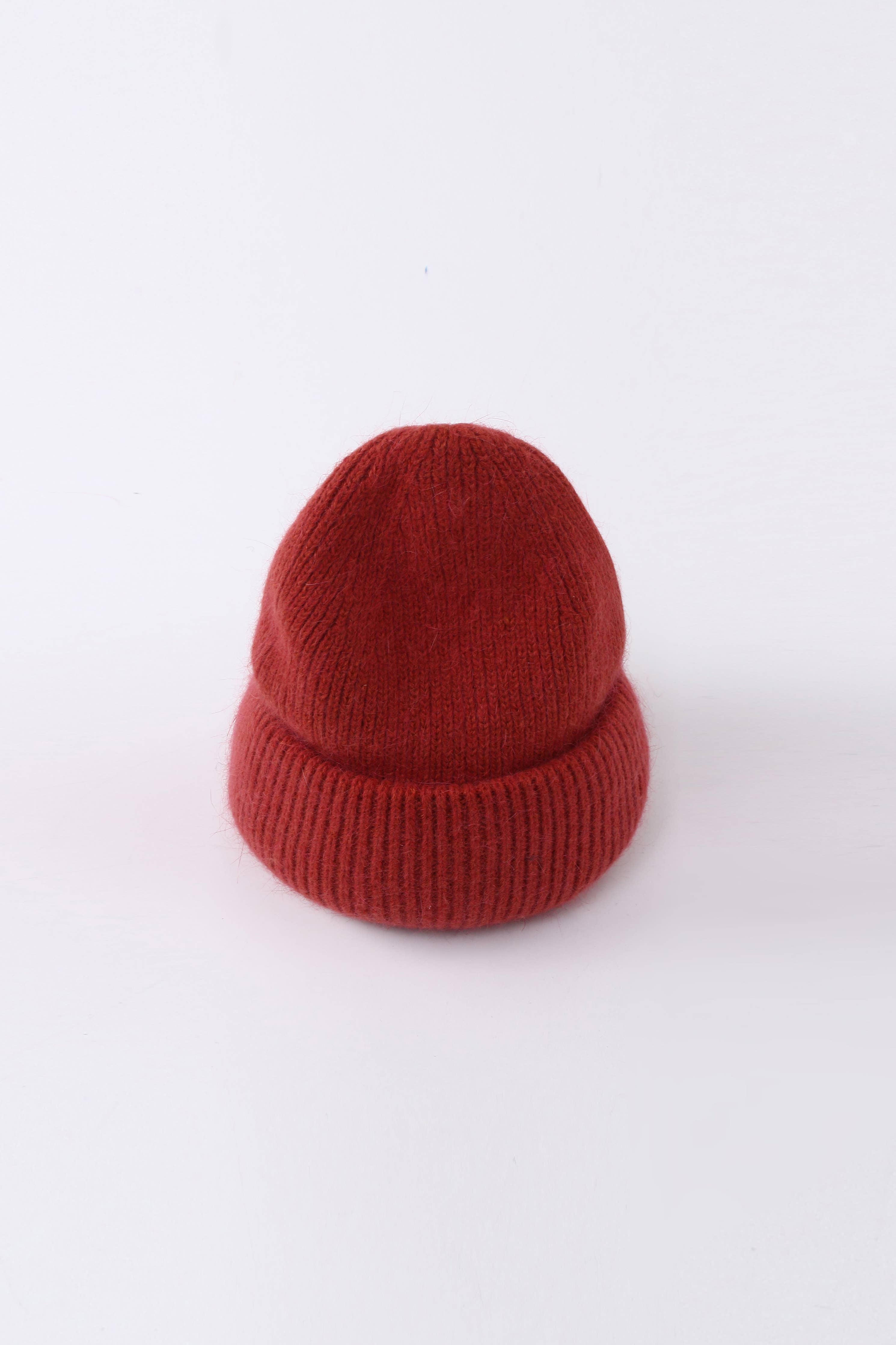 Angora Beanie Hat - Burnt Red